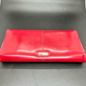 NWOT Jewell Red Faux Leather Vinyl Tri-Fold Wallet Thirty-one Gray Fabric 9”x5”